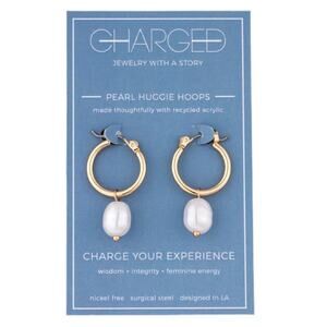 Charged Brand Pearl Huggie Hoops Goldtone NWT Pierced Earrings